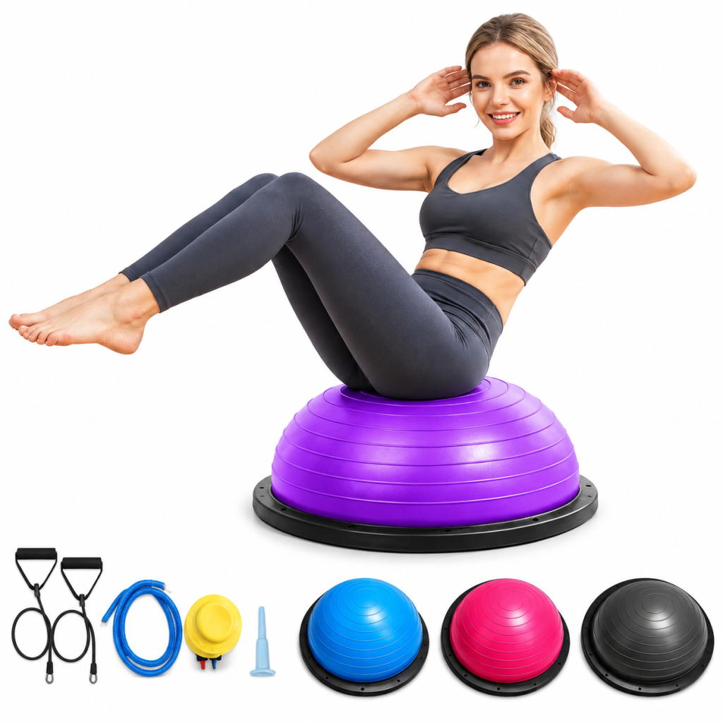 58cm Anti-Burst Half Dome Balance Trainer Yoga Ball Resistance Band Home Gym