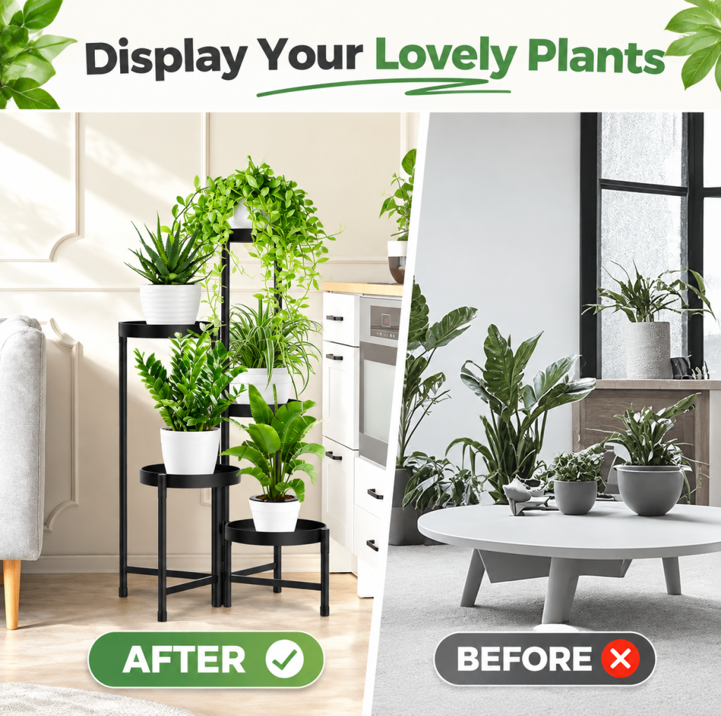 5 Tier Metal Plant Stand Foldable Shelf Flower Pot Holder Garden Balcony Outdoor