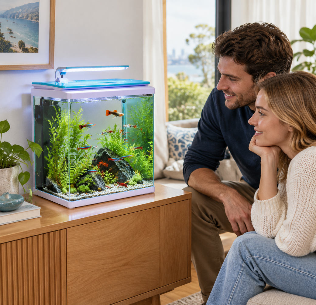 30L Aquarium Fish Tank with LED Light LCD Digital Display Complete Set