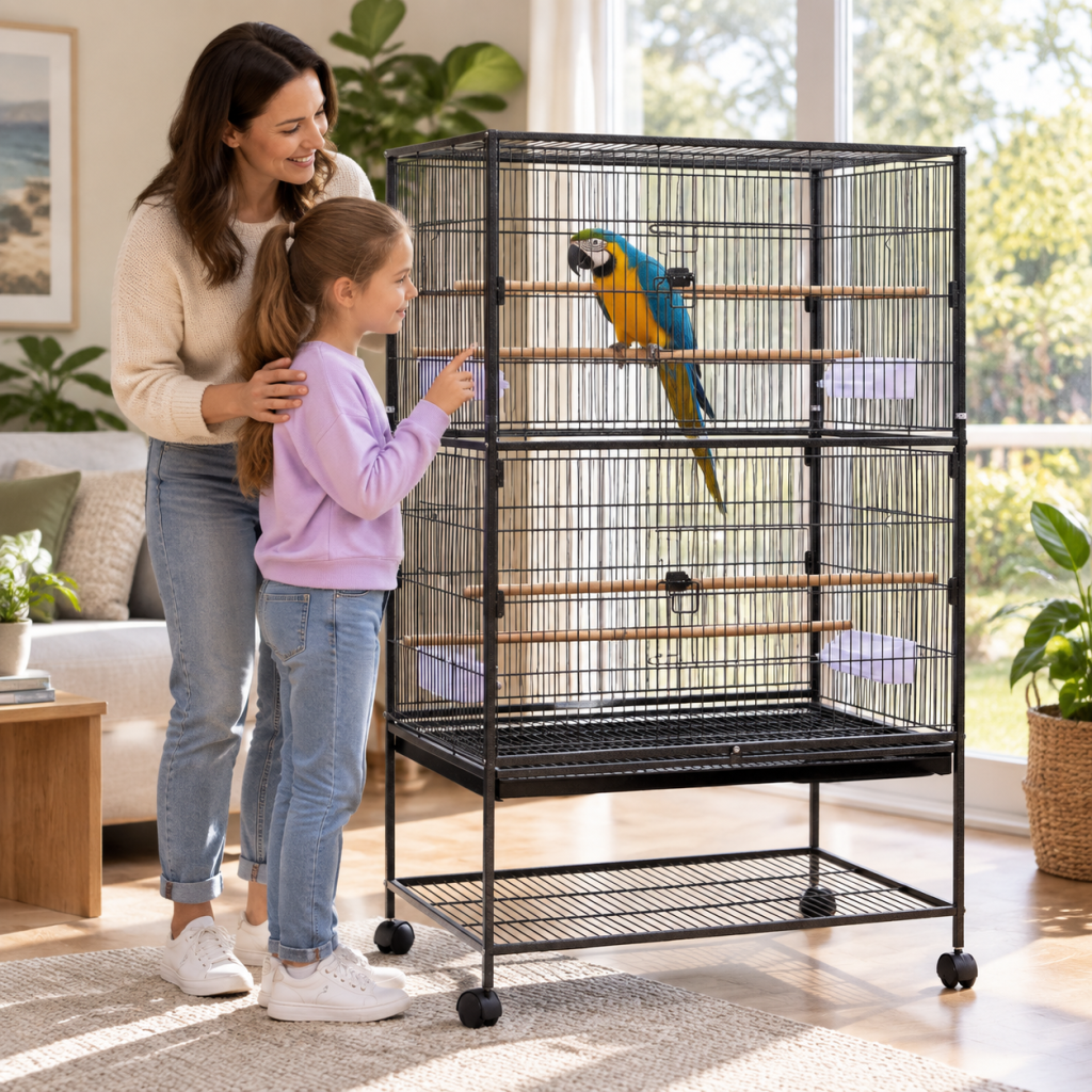XXL Bird Cage Cockatiel Parrot Aviary Pet Stand-alone Budgie Perch Wheels 132CM
