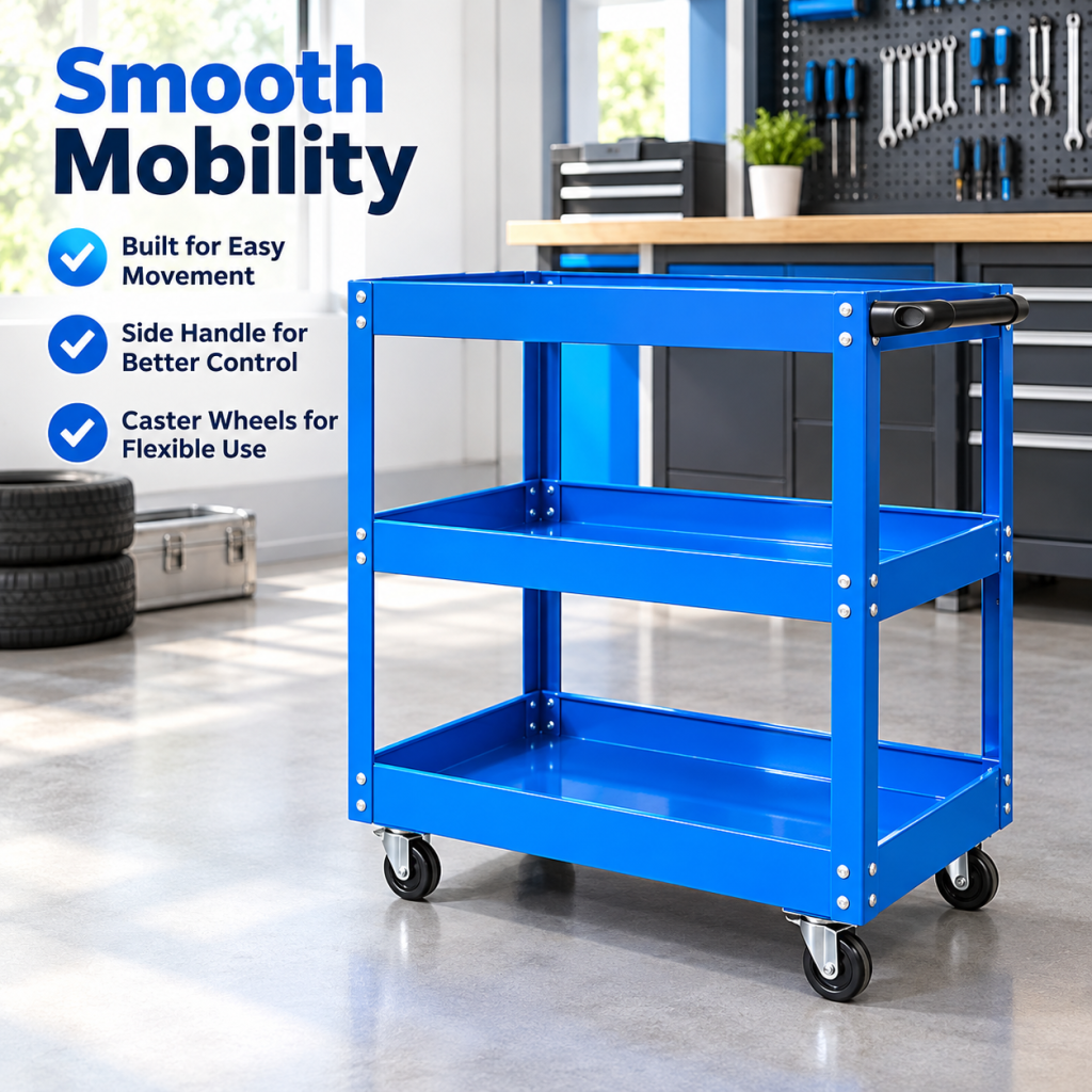 3-Tier Tool Cart Trolley Toolbox Workshop Garage Storage 150KG Organizer 360°