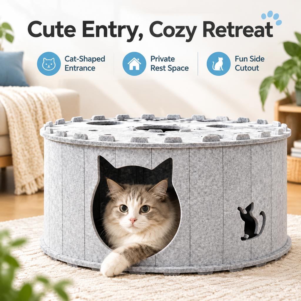 Felt Cat Cave Bed Pet Nest Hideout Kittens Tube Foldable Interactive Play Toy