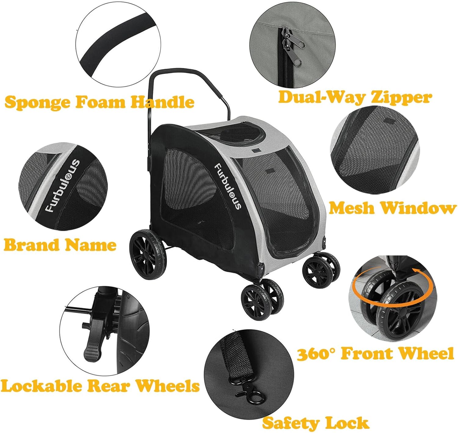 Large Dog Stroller Heavy Duty Pet Pram Doggy Pushchair with Brakes for Extra Large Dogs Jogger Loads up to 50kg