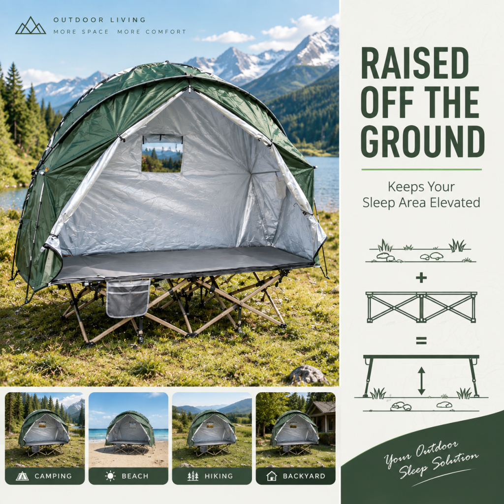 1-Person Elevated Off-Ground Camping Cot Bed Tent Combo Hiking Beach Travel
