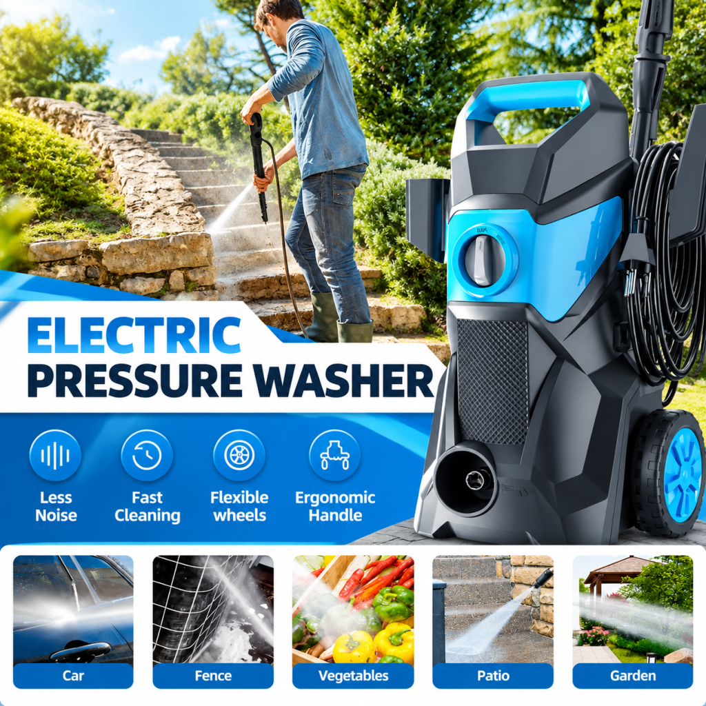 1400W Electric Pressure Washer High Power Cleaner Adjustable Spray Gun 10m Hose