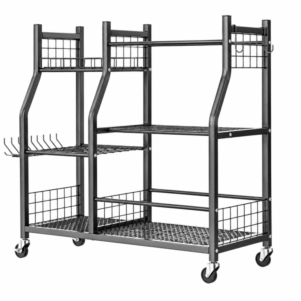 Garden Garage Tool Organizer with 4 Wheels Heavy Duty Metal Yard Storage Stand