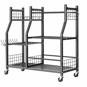 Garden Garage Tool Organizer with 4 Wheels Heavy Duty Metal Yard Storage Stand