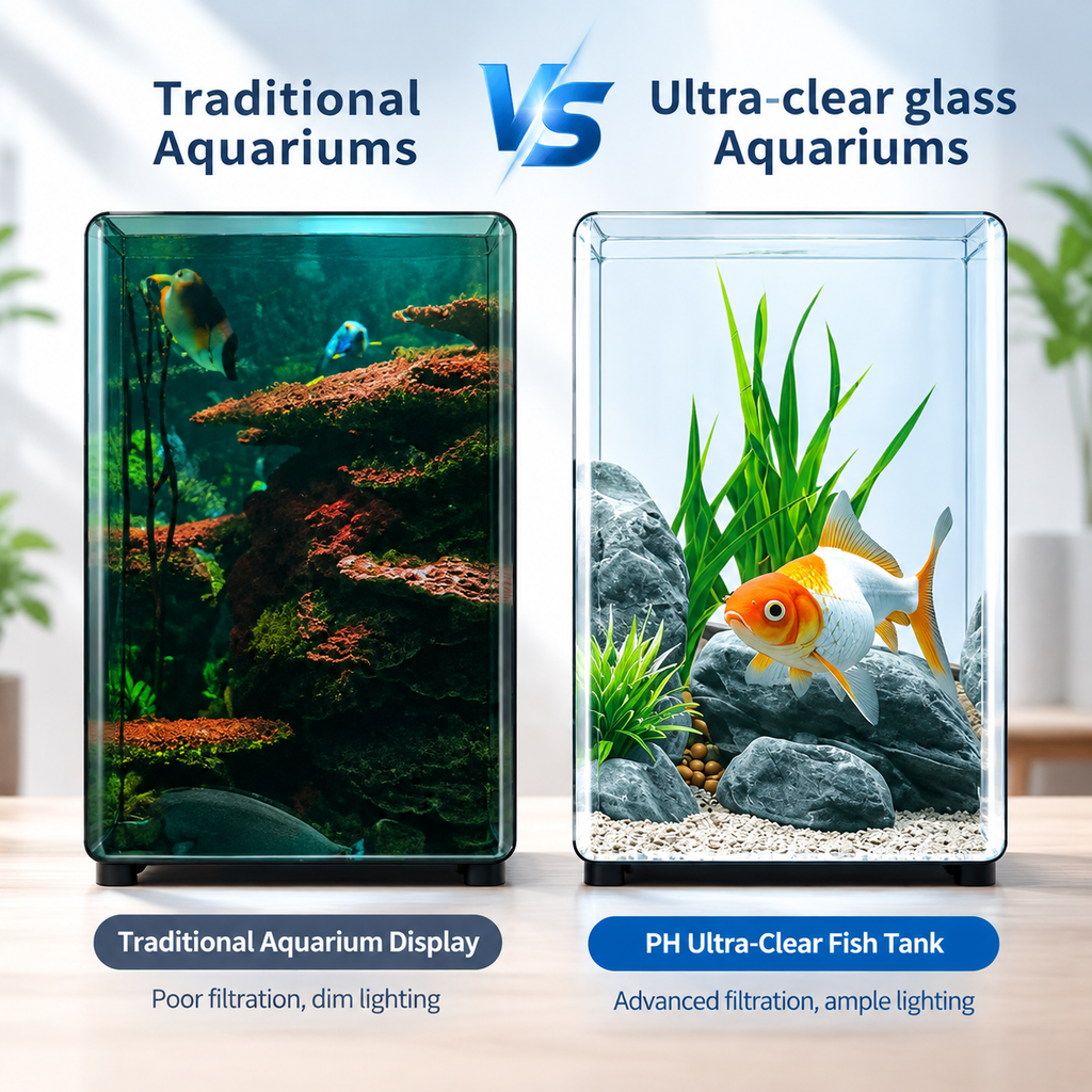 Aquarium Fish Tank LED Light Filter Pump Complete Set Ultra-Clear Glass 20L