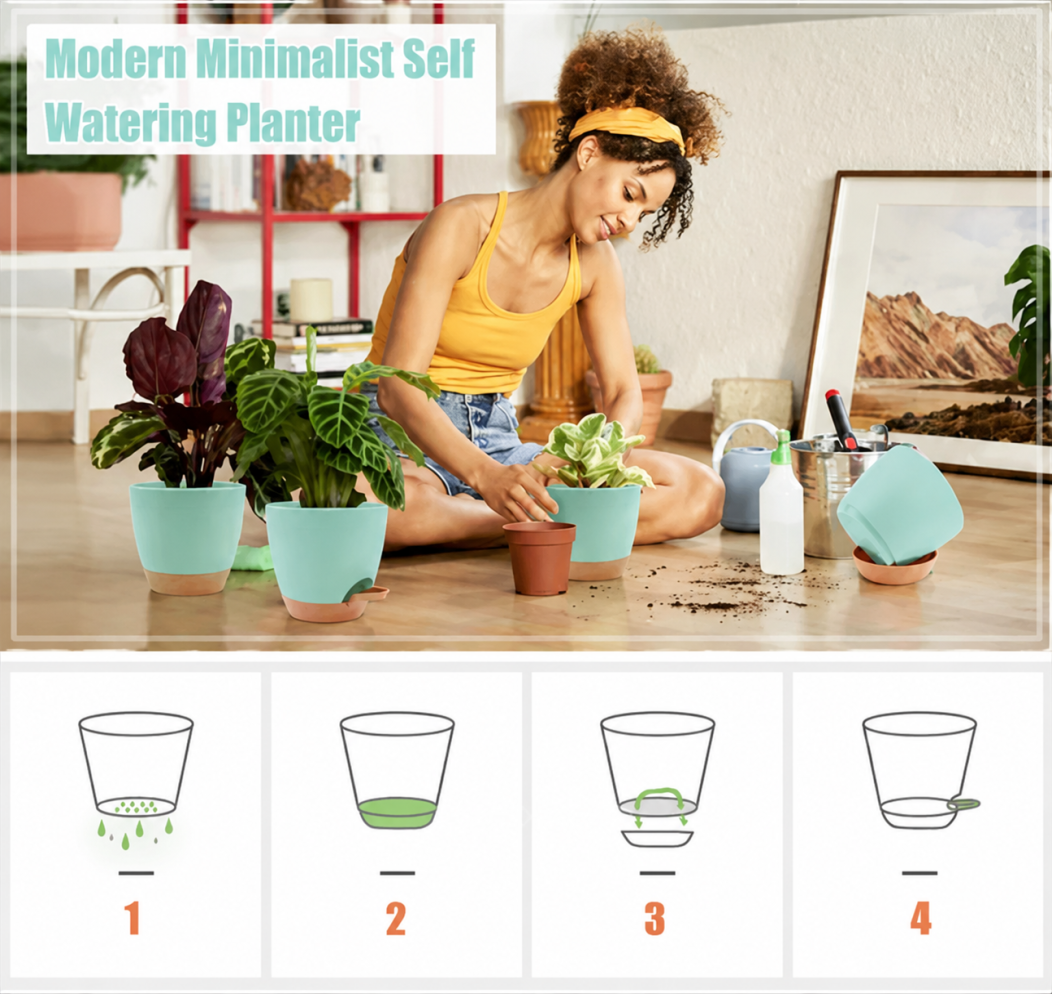 9/10/12 inch 3 PCS Self Watering Planters Kit Drainage Hole Plants Flower Pot