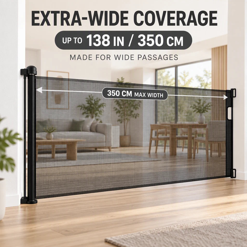 350 x 89 cmRetractable Baby Gate Safety Mesh Children Pet Dog Stairs Doorways