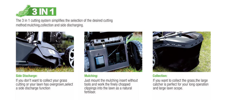Petrol Lawn Mower 46cm Self-Propelled 3-in-1 System Lawnmower 4-Stroke