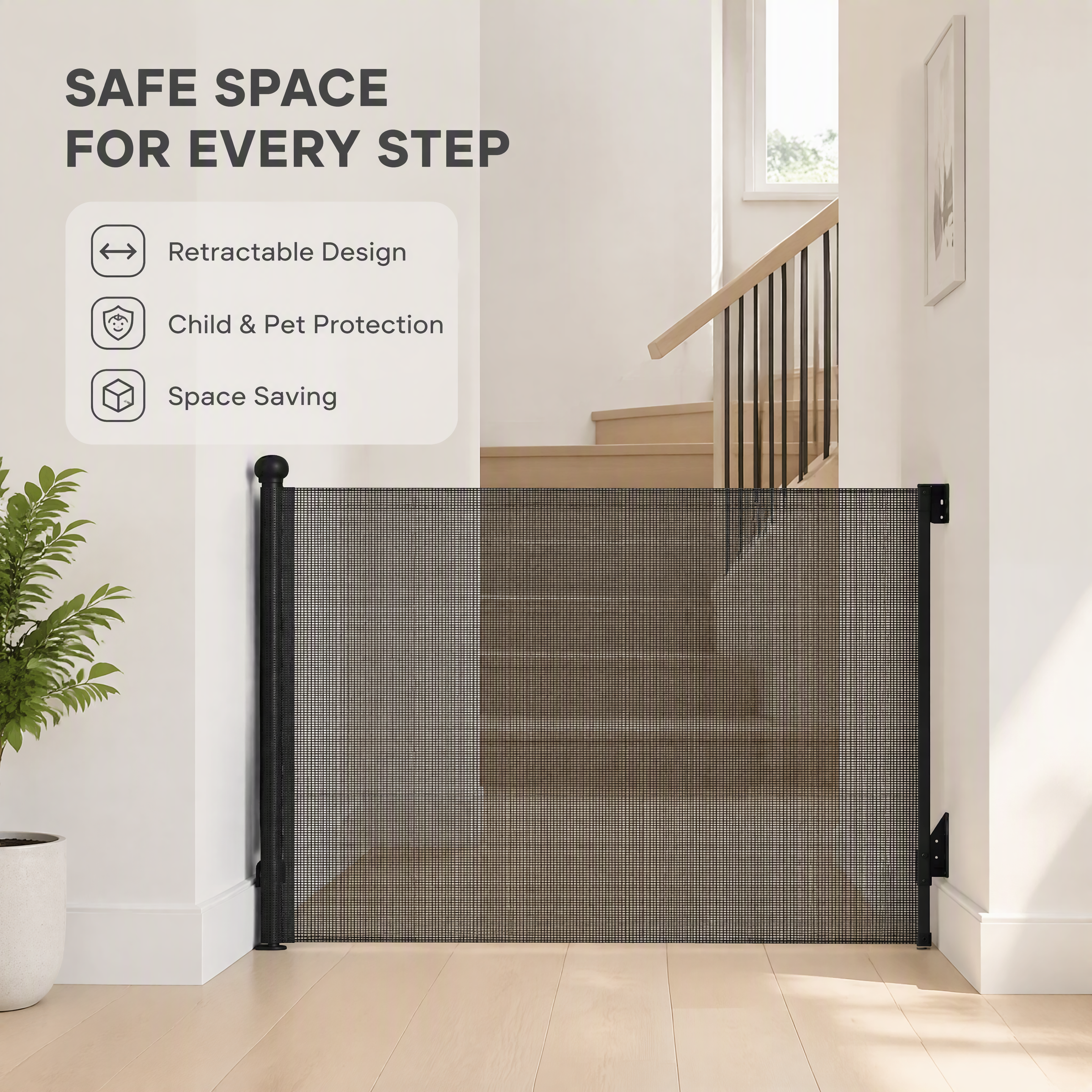 Retractable Baby Safety Gate Child Kids Indoor Pet Mesh Fence Barrier 180cm Wide