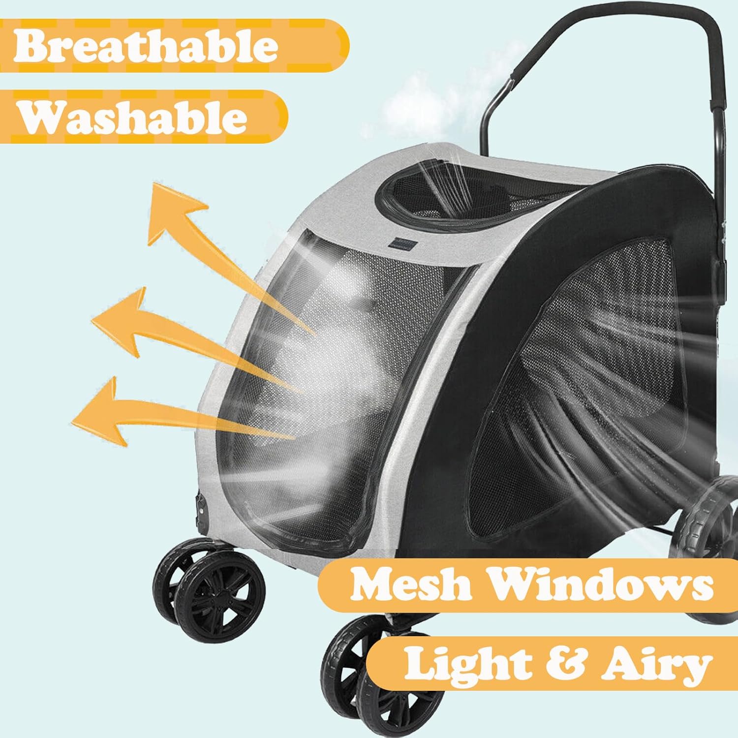 Large Dog Stroller Heavy Duty Pet Pram Doggy Pushchair with Brakes for Extra Large Dogs Jogger Loads up to 50kg