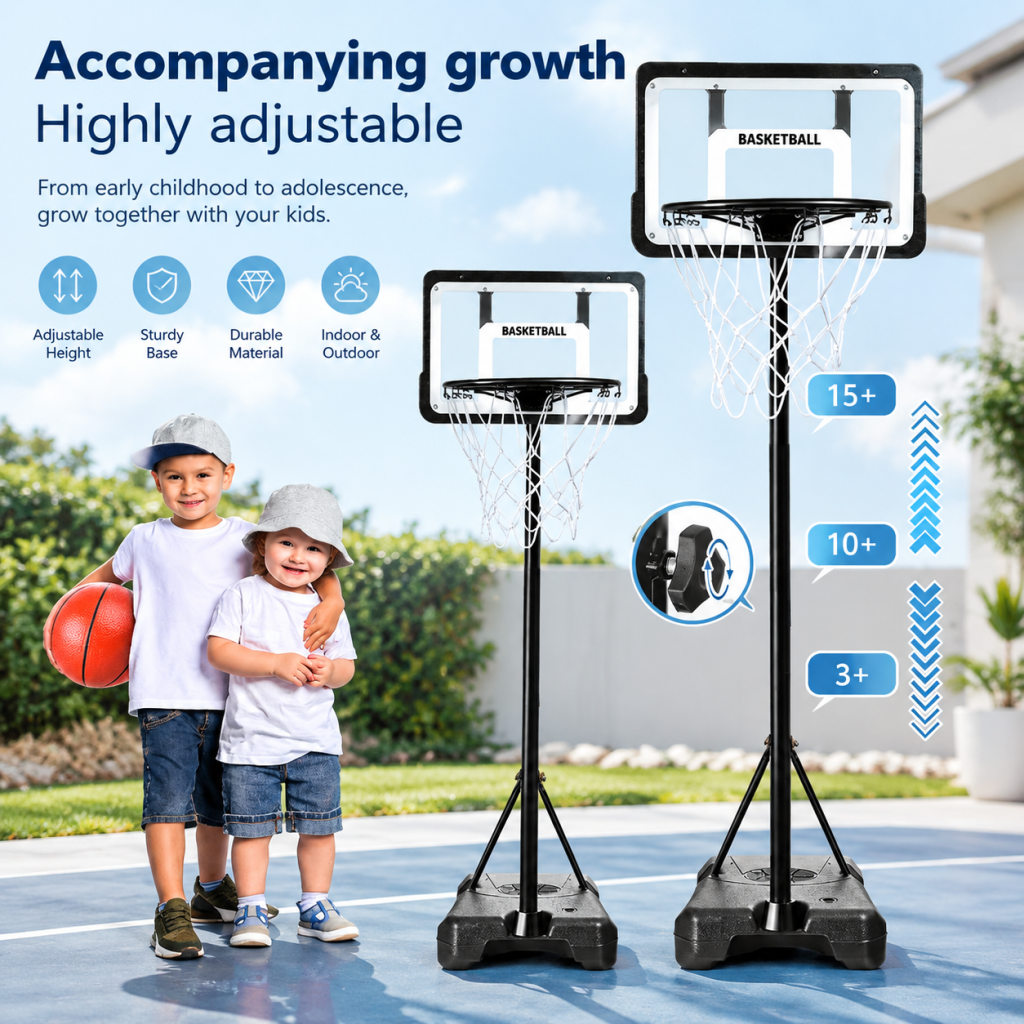 2-2.5M Basketball Stand System Hoop Net Ring Portable Base Height Adjustable Kid