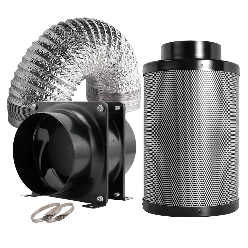 GROZY 4"/100mm Ventilation Kit Axial Fan Carbon Filter Duct Hydroponics Grow Tent Kit