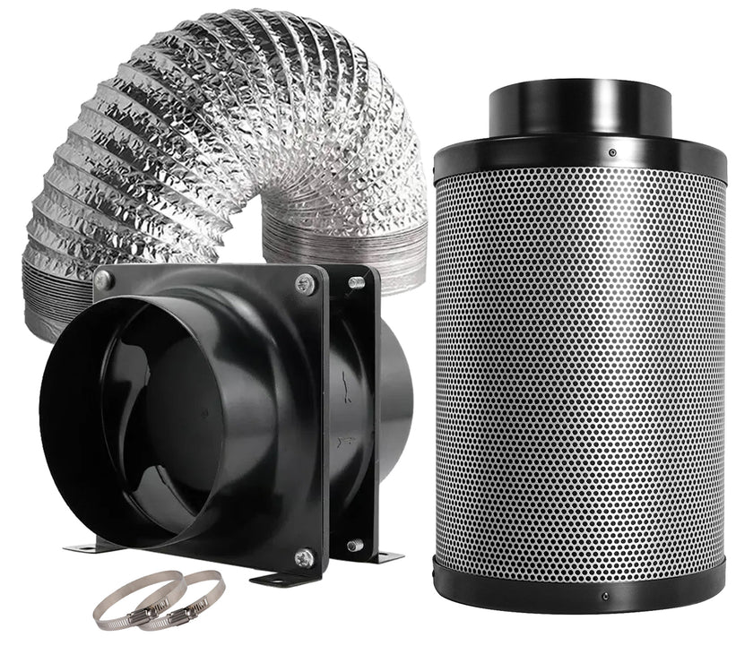 GROZY 4"/100mm Ventilation Kit Axial Fan Carbon Filter Duct Hydroponics Grow Tent Kit