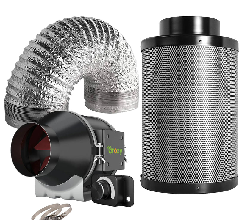 GROZY 4"/100mm Inline Duct Fan with Speed Control Carbon Filter Ventilation Kit