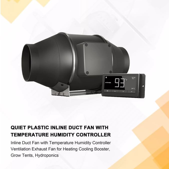 GROZY 4 inch / 100mm Intelligent Inline Fan with THC Controller for Grow Tent Ventilation