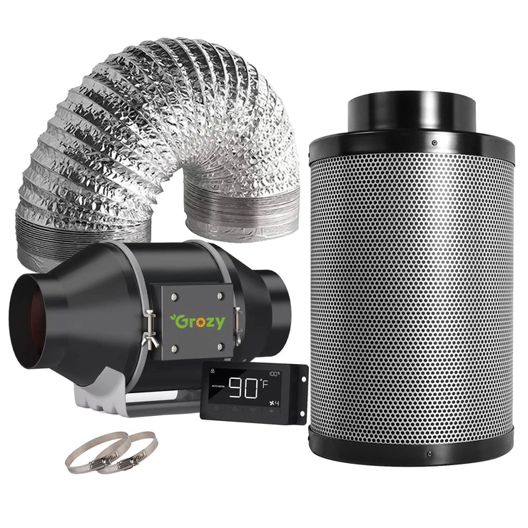 GROZY 4"/100mm Intelligent Inline Fan THC Carbon Filter Combo Ventilation Kits