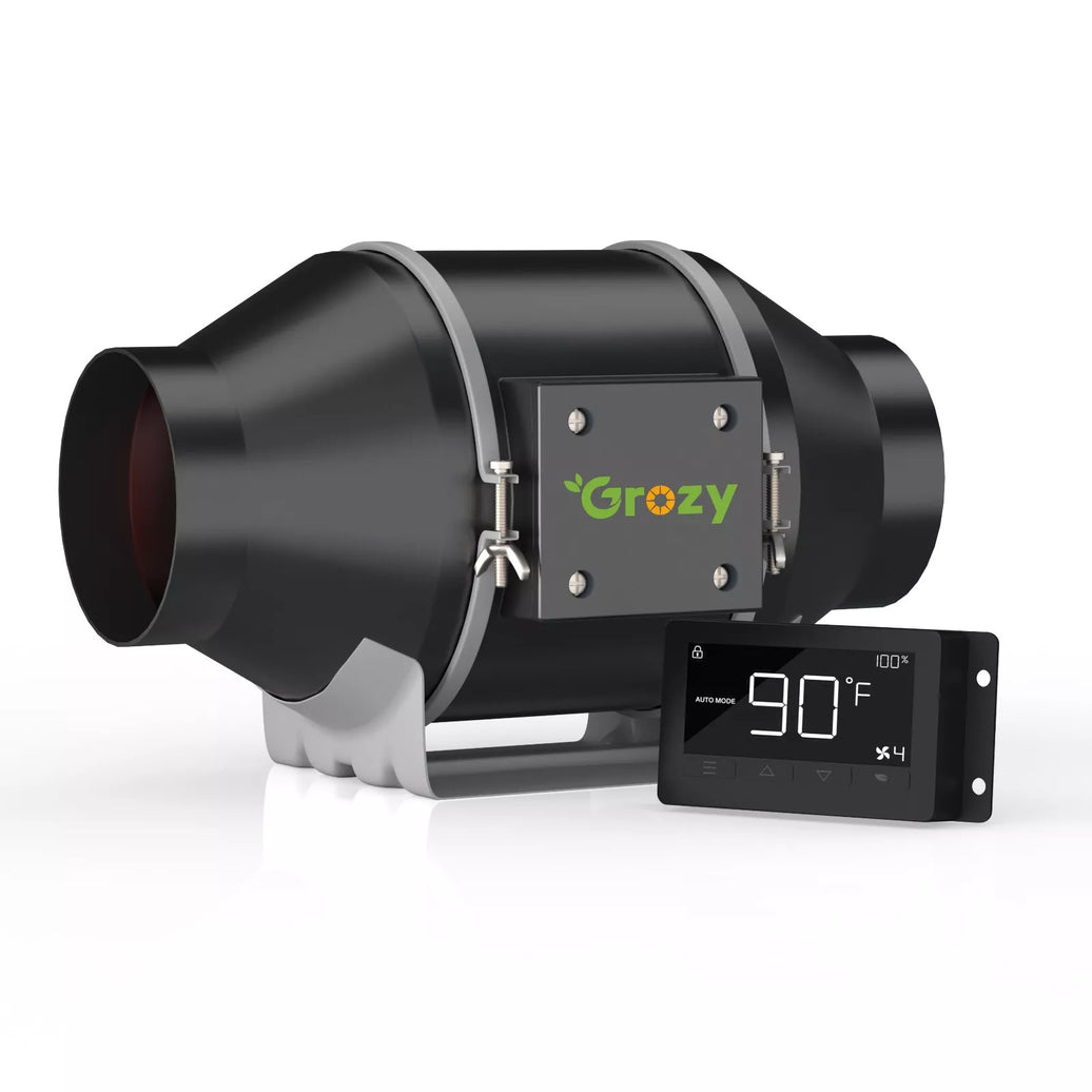 GROZY 4 inch / 100mm Intelligent Inline Fan with THC Controller for Grow Tent Ventilation