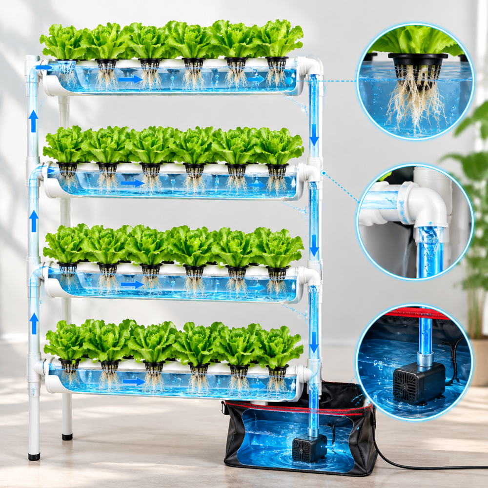 45/90/108/144 Sites Hydroponic NFT Grow System with Timer Water Tank Vegetable Planting Kit