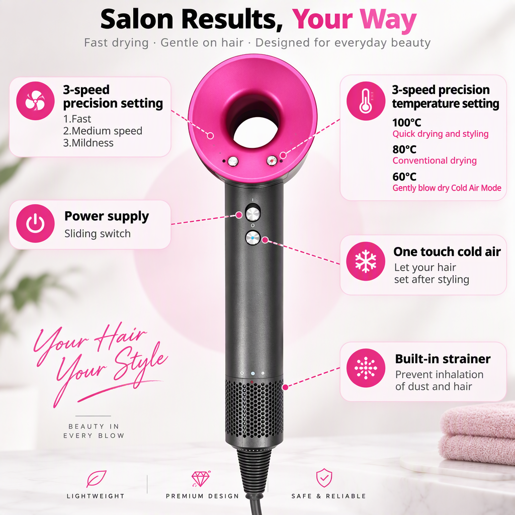 Hair Dryer Styling Blower Lightweight High Speed Care Ionic Heat Blow Salon Home