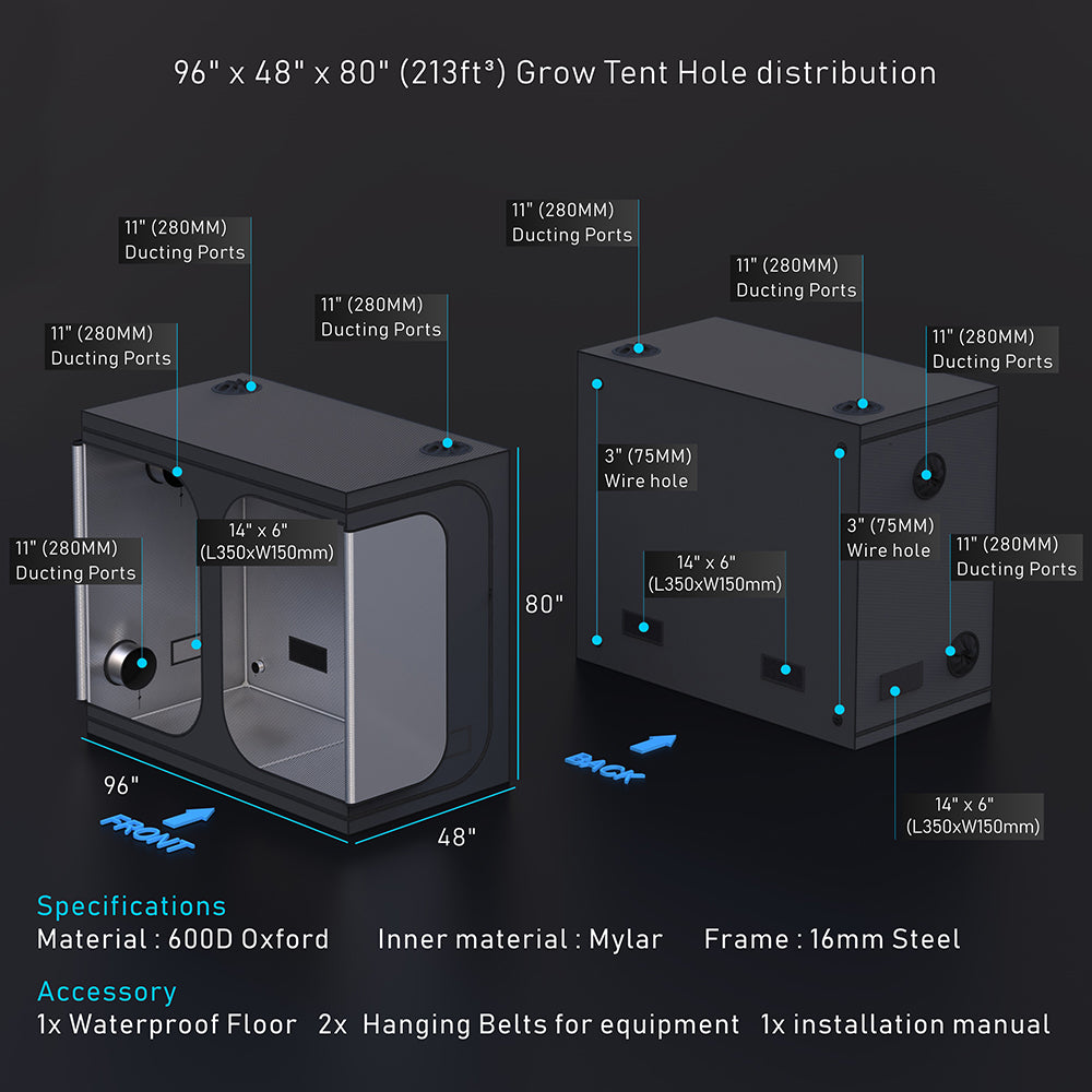 Grow Tent Room for Hydroponics Grow System Lighting Kits 240x120x200CM