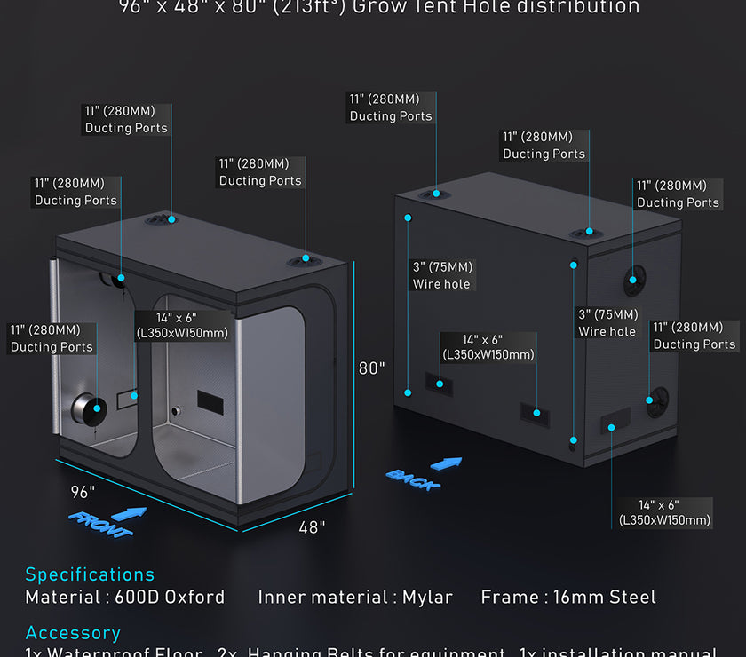 Grow Tent Room for Hydroponics Grow System Lighting Kits 240x120x200CM