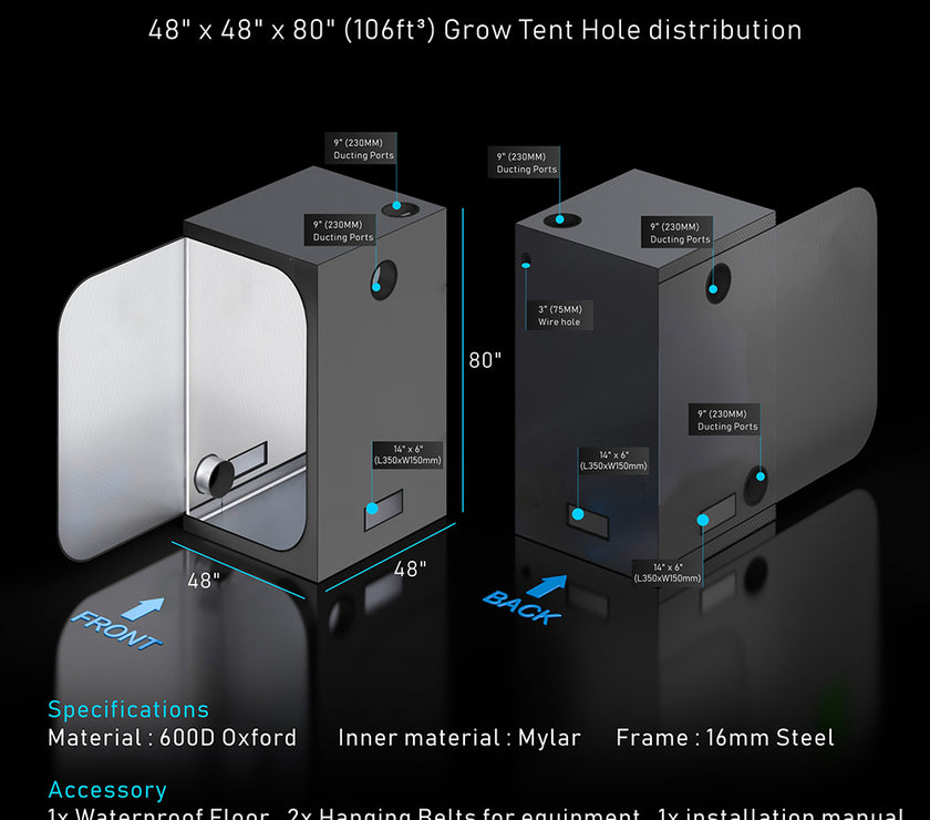 Grow Tent 100% Reflective Hydroponics System Grow Room 120x120x200CM