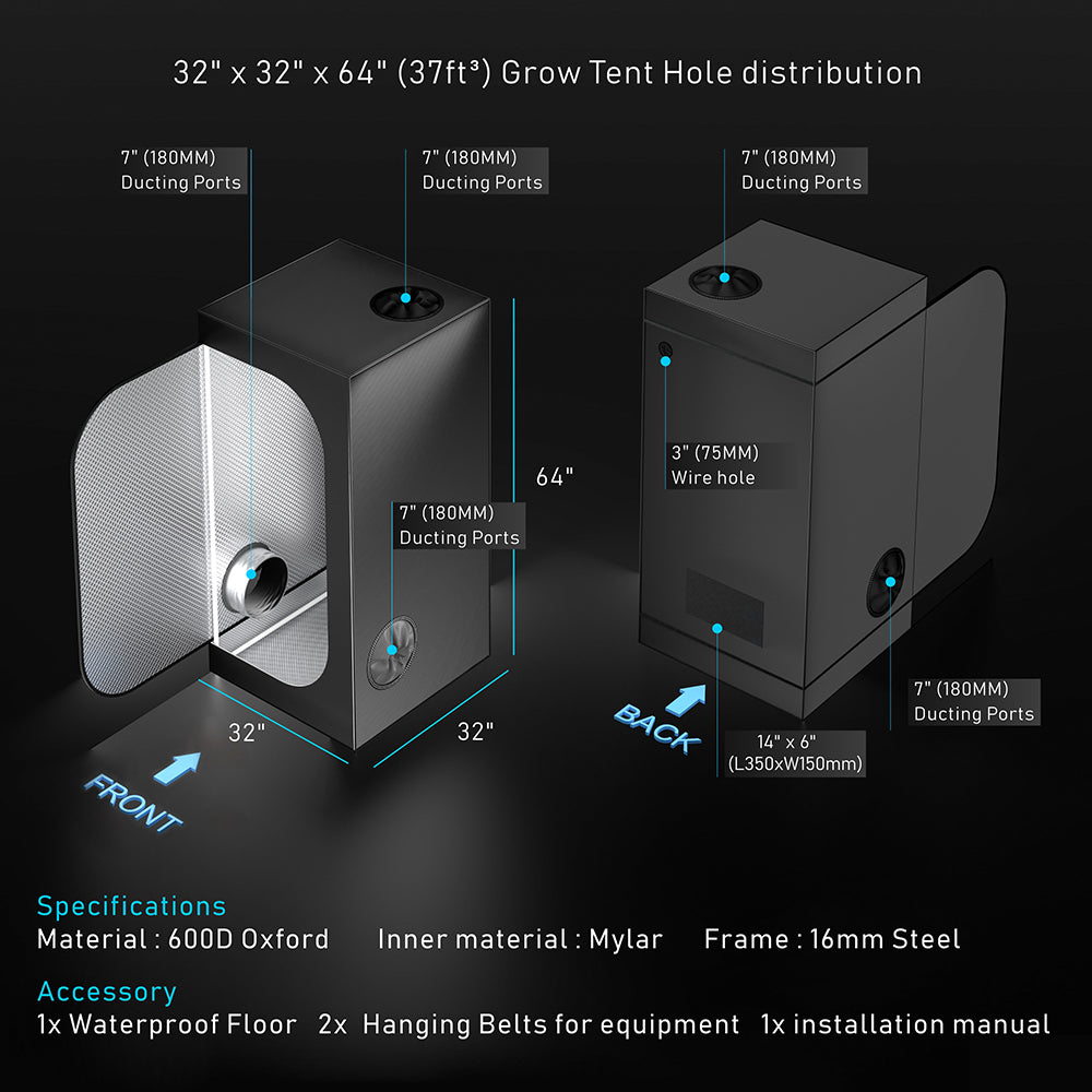 Grow Tent Hydroponics Steel Poles Metal Corners Mylar Room 80x80x160cm