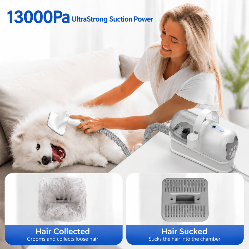 7 IN 1 Pet Grooming Kit Vacuum Large Capacity Dryer Nail Trimmer Clipper Tools