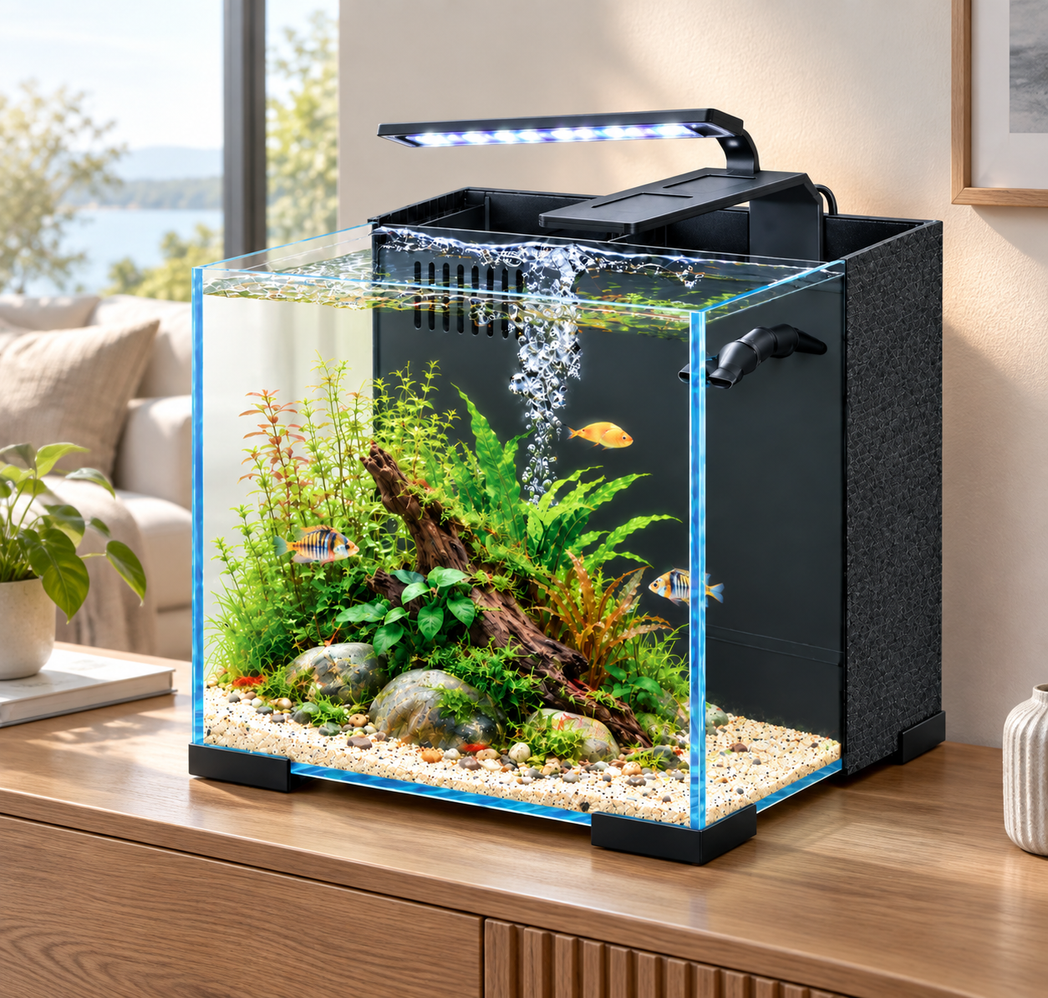 Aquarium Fish Tank LED Light Back Filter Pump Super White Galss 12L 22L 30L 42L