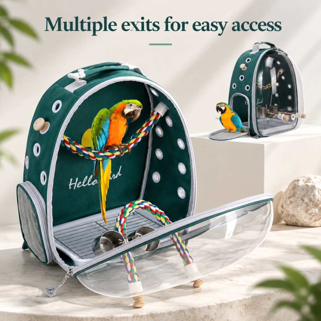Portable Bird Carrier Cage Backpack Travel Parrot Bag Outdoor Clear Ventilated