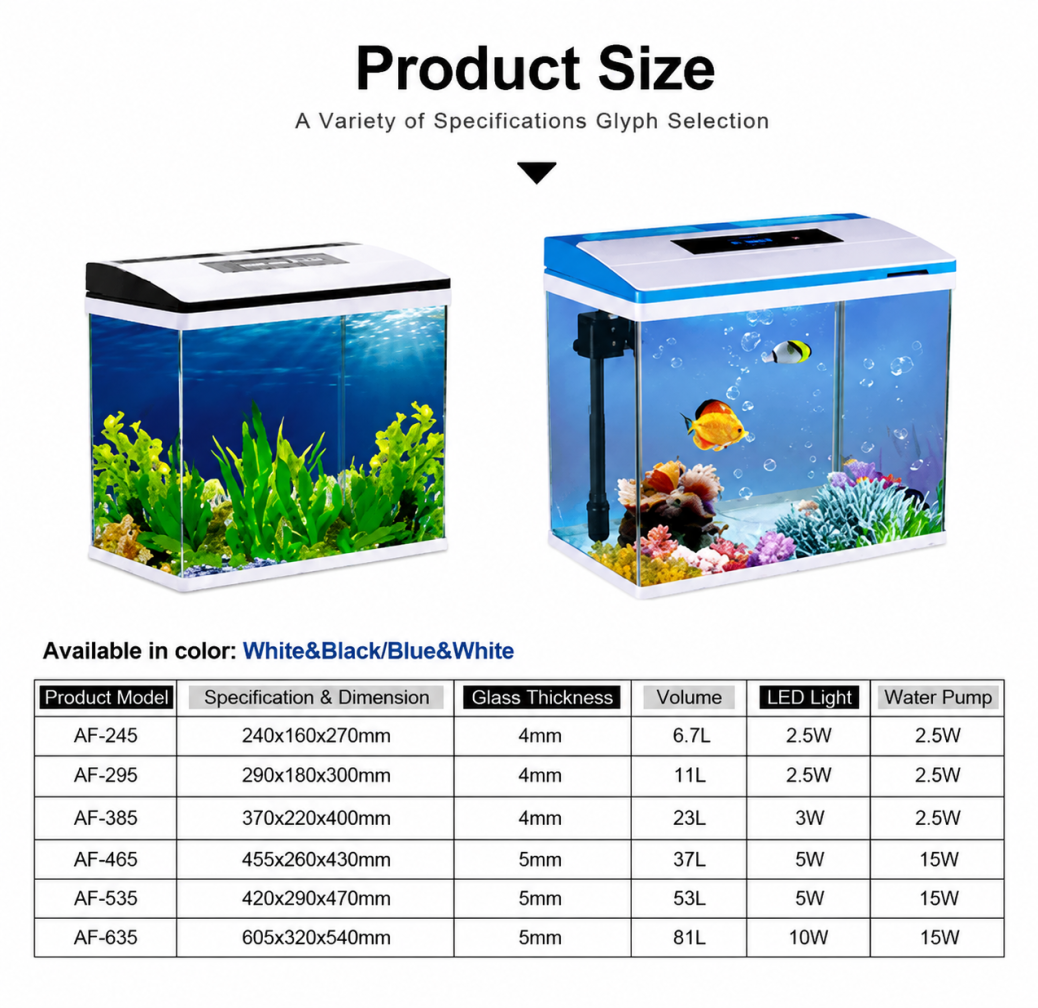 Aquarium 37L Fish Tank LED Light Complete Set Digital Display Touch Control