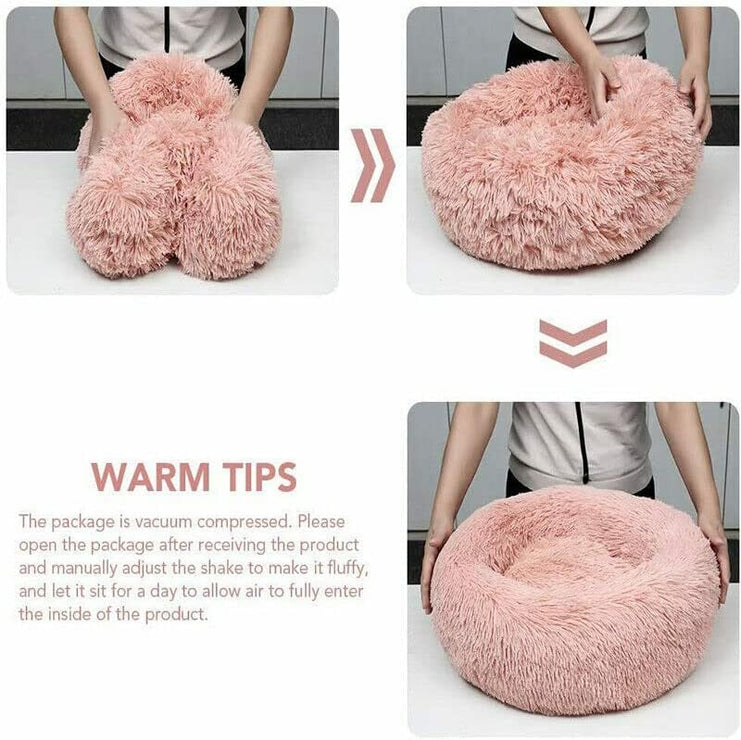 Dog Cat Pet Calming Bed Warm Soft Plush Round Nest Comfy Sleeping Kennel Cushion