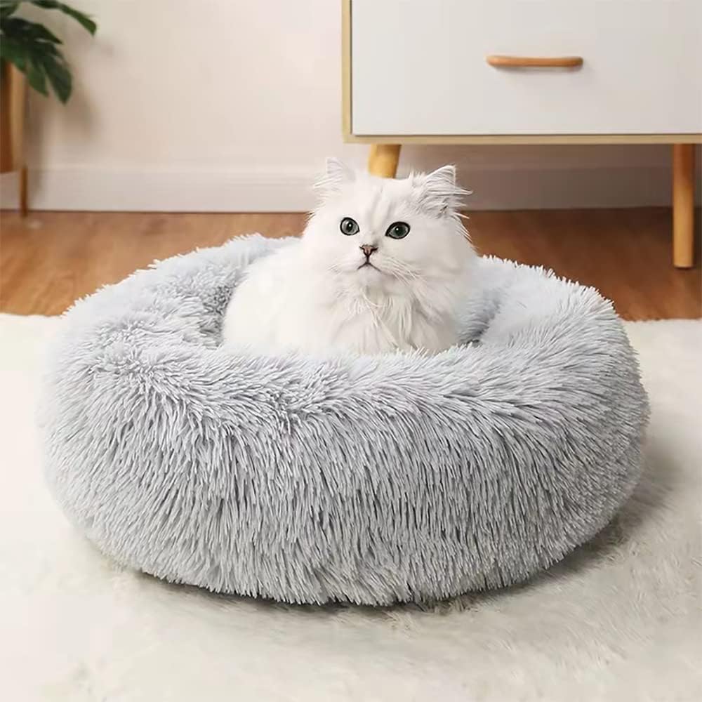 Dog Cat Pet Calming Bed Warm Soft Plush Round Nest Comfy Sleeping Kennel Cushion