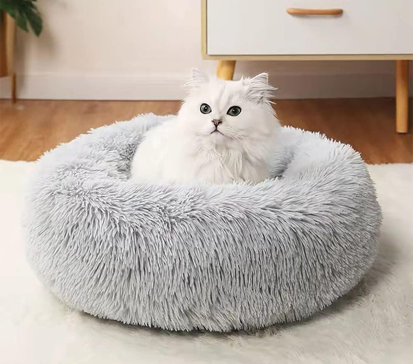 Dog Cat Pet Calming Bed Warm Soft Plush Round Nest Comfy Sleeping Kennel Cushion