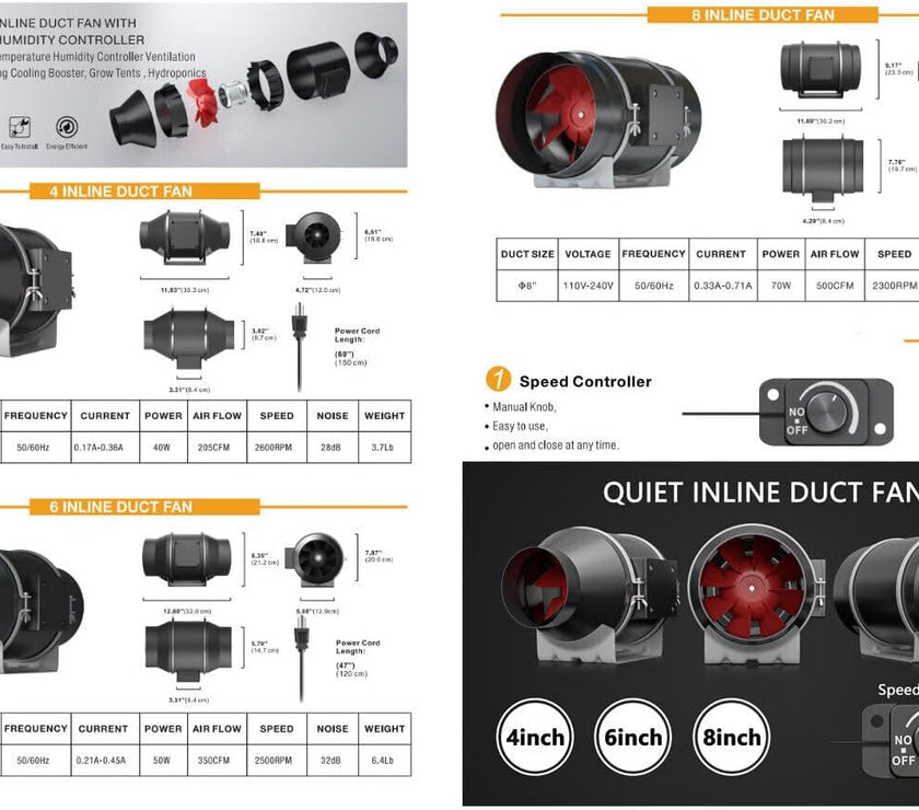 4 Inch Silent Inline Duct Fan with Speed Controller