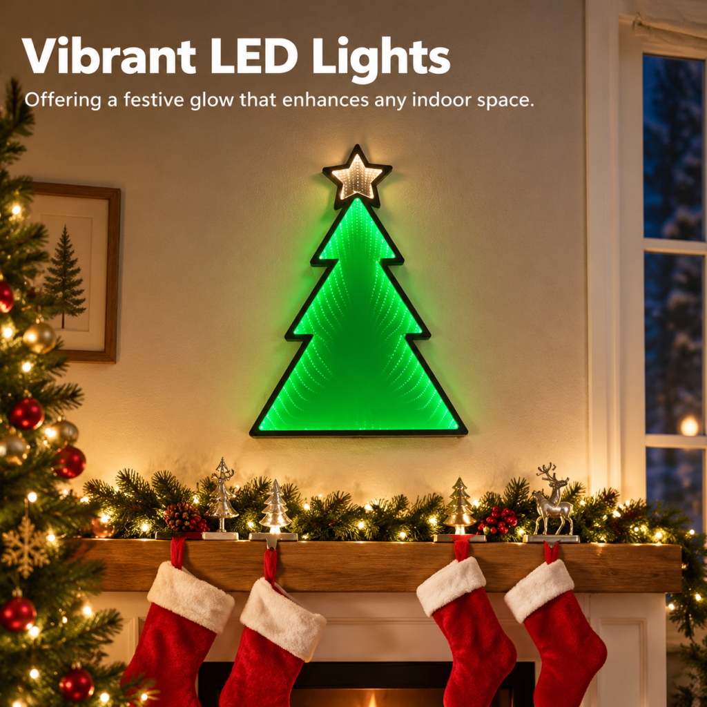 Infinity LED Mirror Light Christmas Tree 48cm Illuminated Display 3D Decoration
