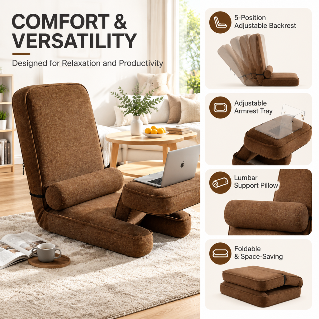 Adjustable Floor Gaming Sofa Single Lazy Tatami Chair with Laptop Stand Foldable