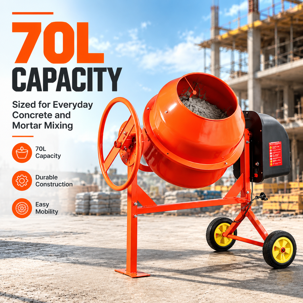 70/140L Portable Electric Concrete Cement Mixer Sand Gravel Mortar Construction