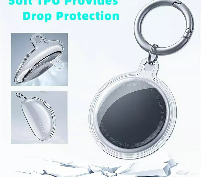 2 PCS Clear Case Cover Keyring Location Tracker Sleeve Shell for Apple AirTag