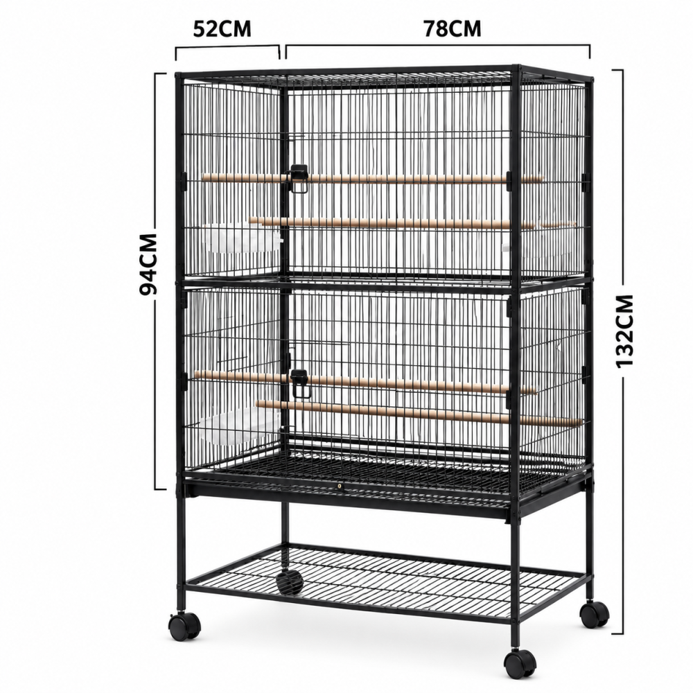 XXL Bird Cage Cockatiel Parrot Aviary Pet Stand-alone Budgie Perch Wheels 132CM