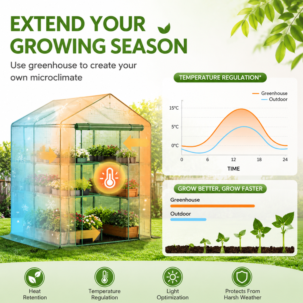 Greenhouse Garden Storage Shed Walk in Tunnel Green House 8 Shelves 2x1.5x1.5M