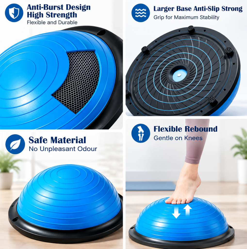 58cm Anti-Burst Half Dome Balance Trainer Yoga Ball Resistance Band Home Gym