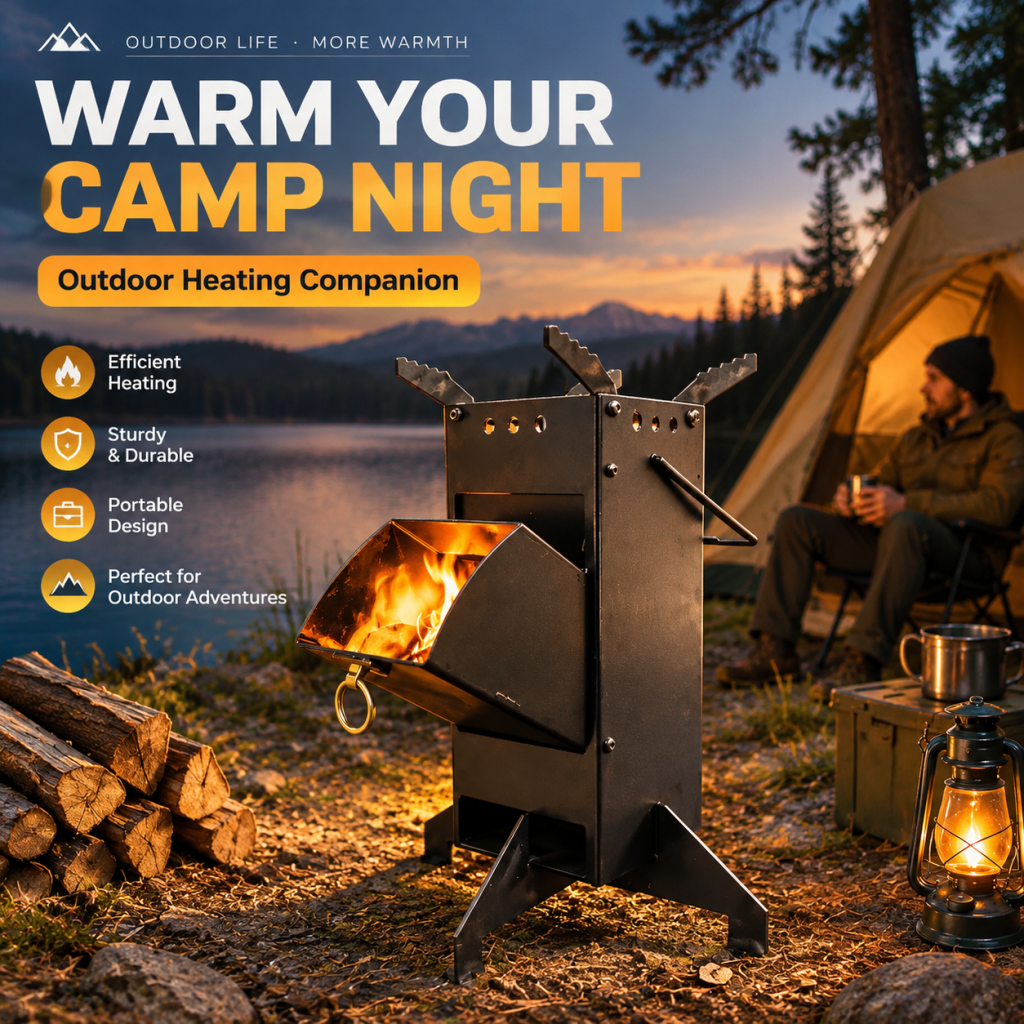 Rocket Stove Portable Wood Fire Burning Outdoor Camping Backyard Cooking BBQ
