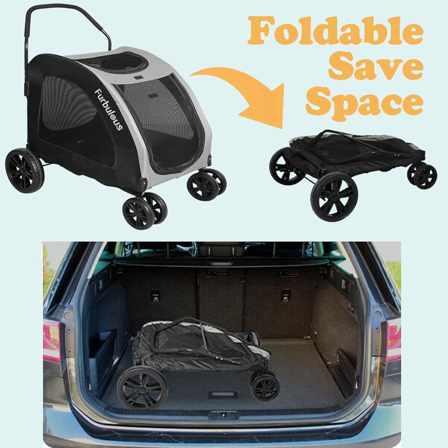 Large Dog Stroller Heavy Duty Pet Pram Doggy Pushchair with Brakes for Extra Large Dogs Jogger Loads up to 50kg