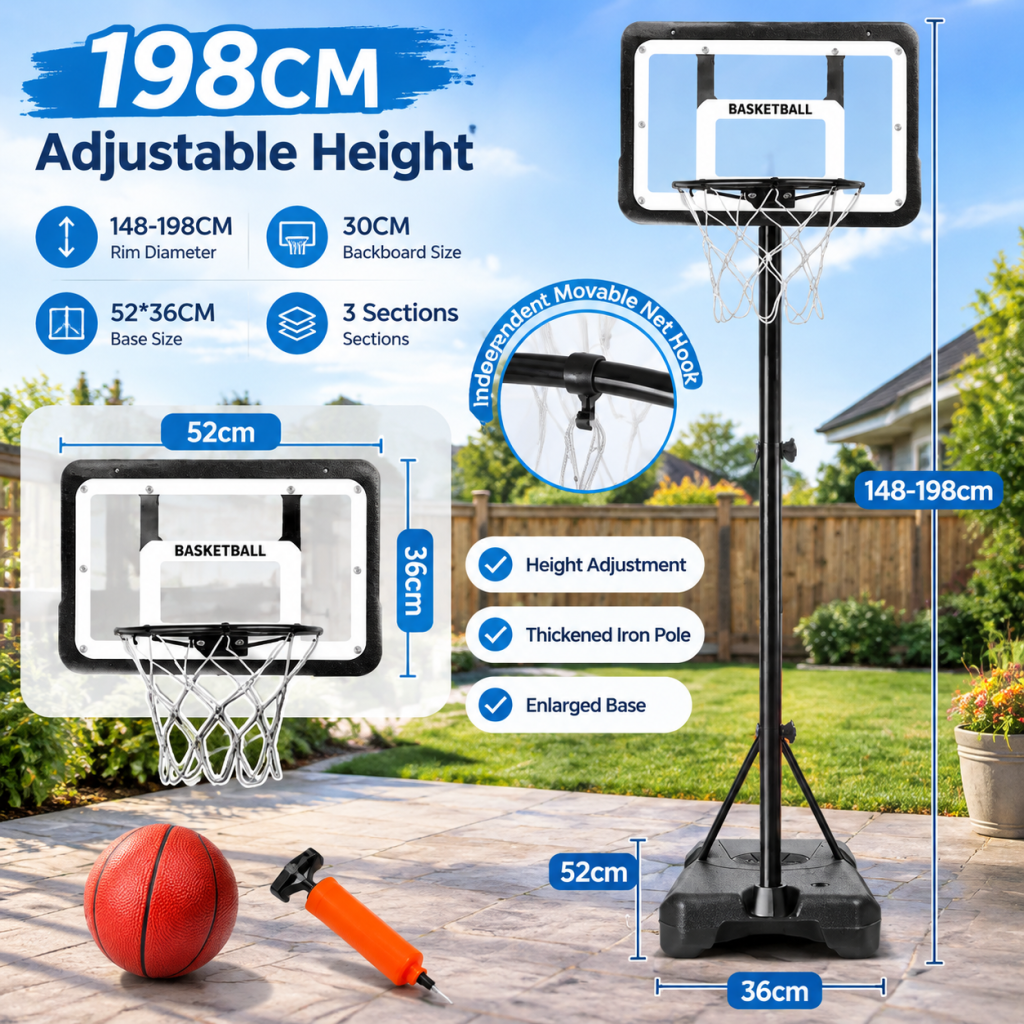 2-2.5M Basketball Stand System Hoop Net Ring Portable Base Height Adjustable Kid