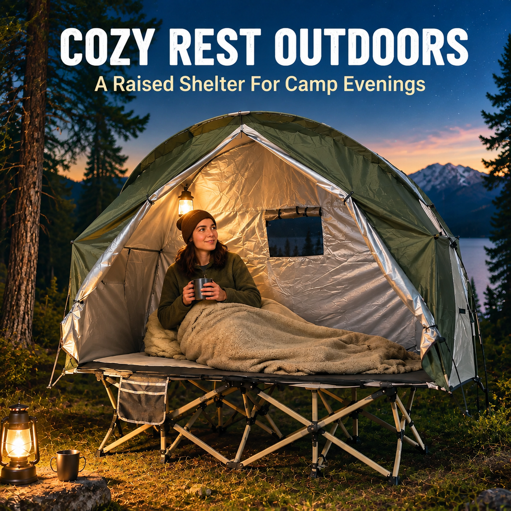 1-Person Elevated Off-Ground Camping Cot Bed Tent Combo Hiking Beach Travel