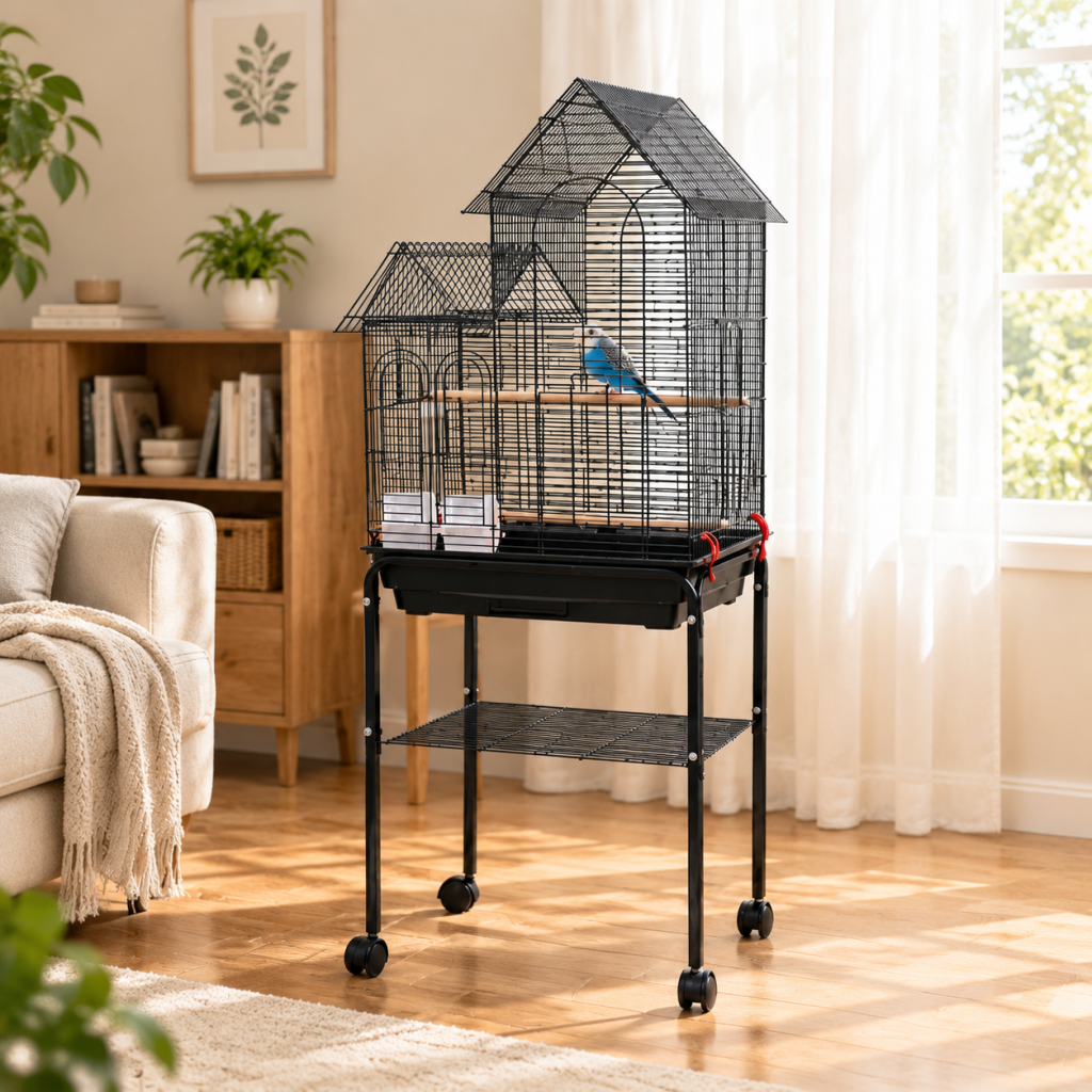 Bird Cage Cockatiel Parrot Aviary Pet Stand-alone Budgie Perch Move Wheels 126CM